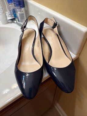 Nine West Navy Patent Slingback Flats